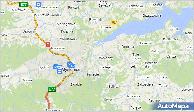 mapa Osieczany, Osieczany na mapie Targeo