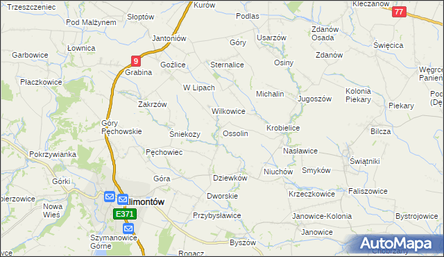 mapa Ossolin gmina Klimontów, Ossolin gmina Klimontów na mapie Targeo