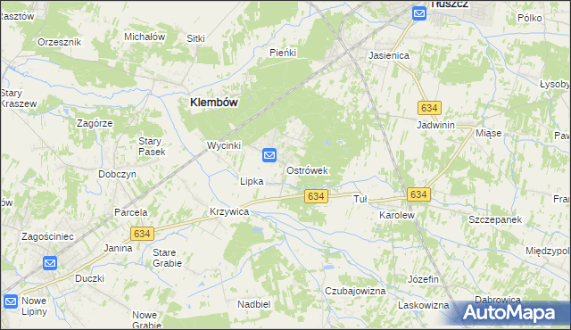mapa Ostrówek gmina Klembów, Ostrówek gmina Klembów na mapie Targeo