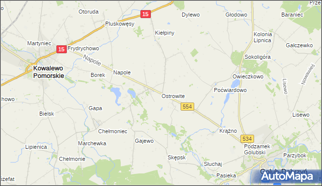 mapa Ostrowite gmina Golub-Dobrzyń, Ostrowite gmina Golub-Dobrzyń na mapie Targeo