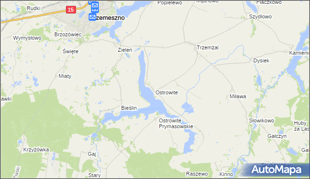 mapa Ostrowite gmina Trzemeszno, Ostrowite gmina Trzemeszno na mapie Targeo