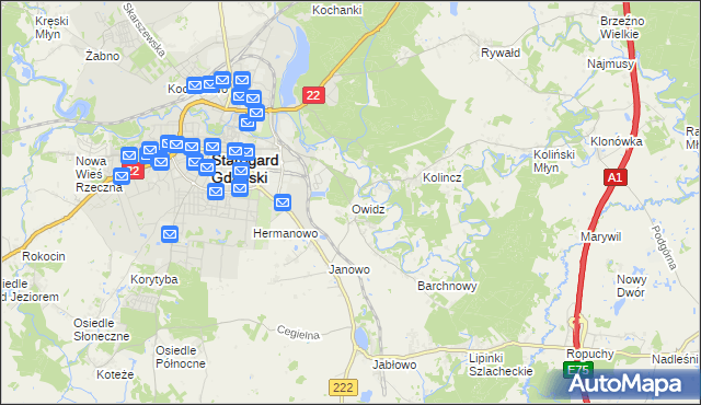 mapa Owidz, Owidz na mapie Targeo