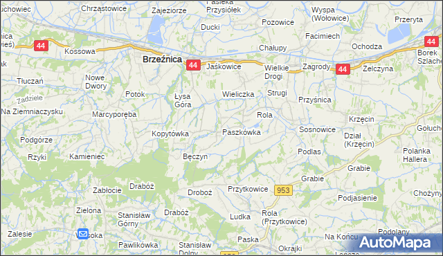 mapa Paszkówka gmina Brzeźnica, Paszkówka gmina Brzeźnica na mapie Targeo