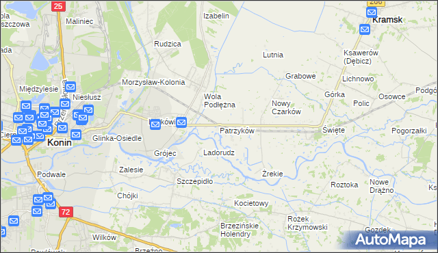 mapa Patrzyków gmina Kramsk, Patrzyków gmina Kramsk na mapie Targeo