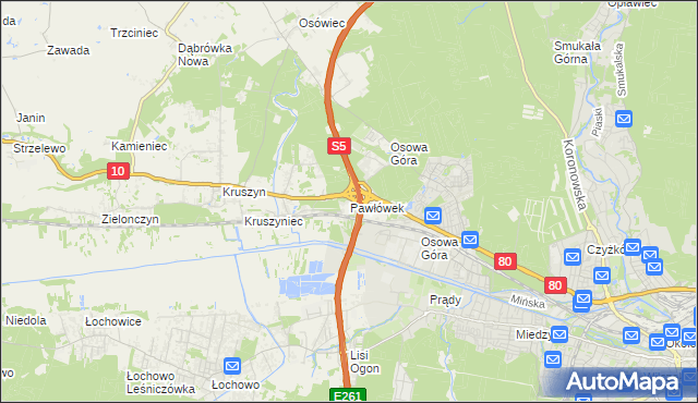 mapa Pawłówek gmina Sicienko, Pawłówek gmina Sicienko na mapie Targeo