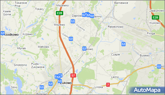 mapa Pępowo gmina Żukowo, Pępowo gmina Żukowo na mapie Targeo