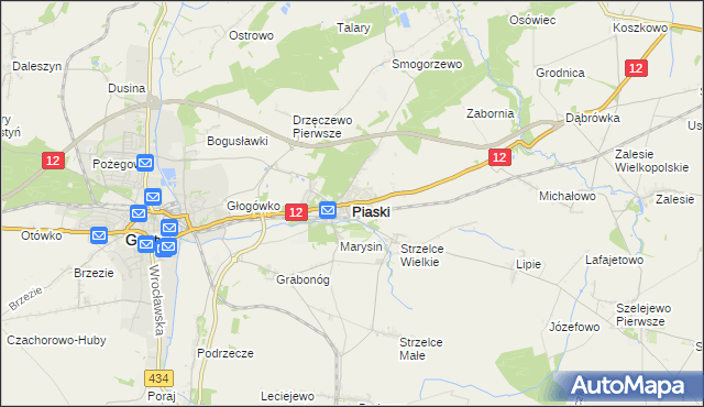 mapa Piaski powiat gostyński, Piaski powiat gostyński na mapie Targeo