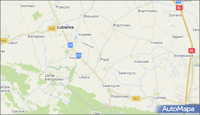 mapa Pigża gmina Łubianka, Pigża gmina Łubianka na mapie Targeo