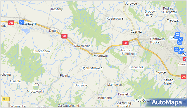 mapa Pisarowce, Pisarowce na mapie Targeo