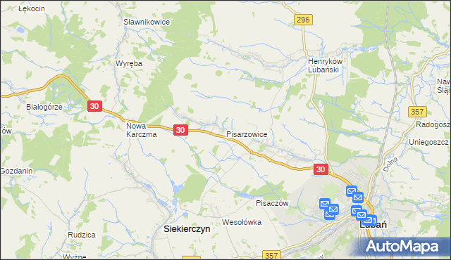 mapa Pisarzowice gmina Lubań, Pisarzowice gmina Lubań na mapie Targeo