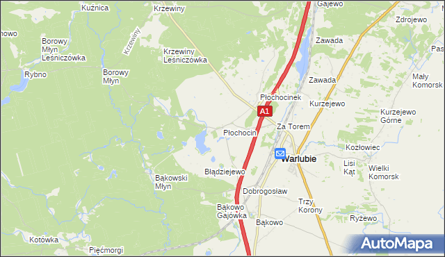 mapa Płochocin gmina Warlubie, Płochocin gmina Warlubie na mapie Targeo