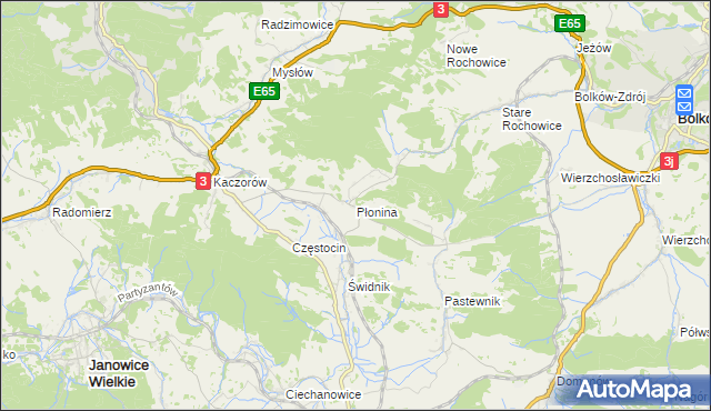 mapa Płonina gmina Bolków, Płonina gmina Bolków na mapie Targeo