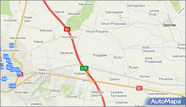 mapa Podgajew gmina Oporów, Podgajew gmina Oporów na mapie Targeo