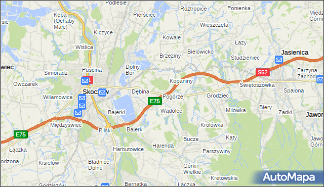 mapa Pogórze gmina Skoczów, Pogórze gmina Skoczów na mapie Targeo