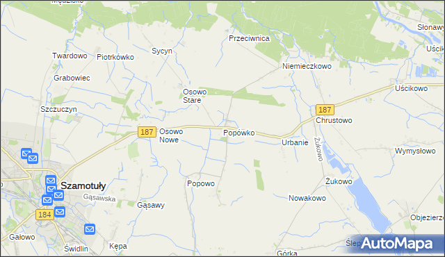 mapa Popówko gmina Oborniki, Popówko gmina Oborniki na mapie Targeo