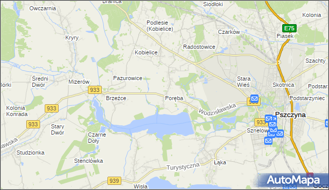 mapa Poręba gmina Pszczyna, Poręba gmina Pszczyna na mapie Targeo