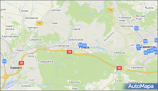 mapa Poręba powiat zawierciański, Poręba powiat zawierciański na mapie Targeo