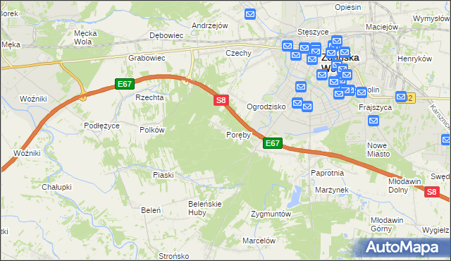 mapa Poręby gmina Zduńska Wola, Poręby gmina Zduńska Wola na mapie Targeo