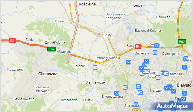mapa Porosły-Kolonia, Porosły-Kolonia na mapie Targeo