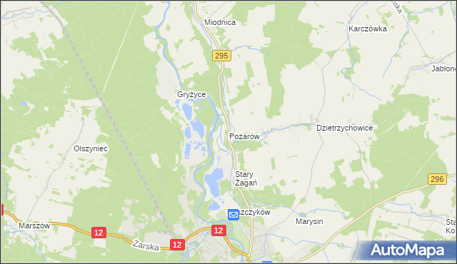 mapa Pożarów gmina Żagań, Pożarów gmina Żagań na mapie Targeo