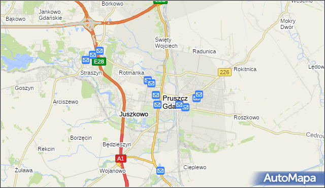 mapa Pruszcz Gdański, Pruszcz Gdański na mapie Targeo