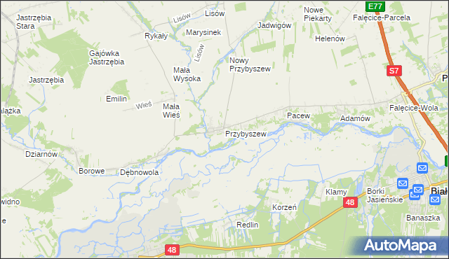 mapa Przybyszew gmina Promna, Przybyszew gmina Promna na mapie Targeo