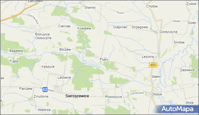 mapa Psary gmina Sieroszewice, Psary gmina Sieroszewice na mapie Targeo