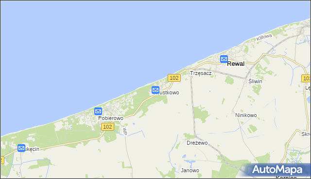mapa Pustkowo gmina Rewal, Pustkowo gmina Rewal na mapie Targeo