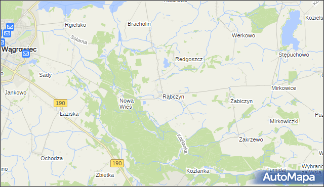 mapa Rąbczyn gmina Wągrowiec, Rąbczyn gmina Wągrowiec na mapie Targeo