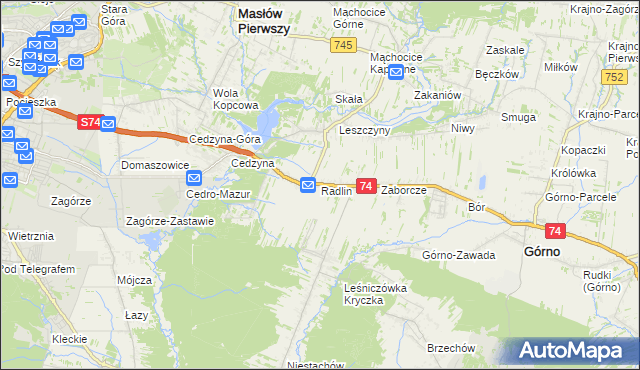 mapa Radlin gmina Górno, Radlin gmina Górno na mapie Targeo
