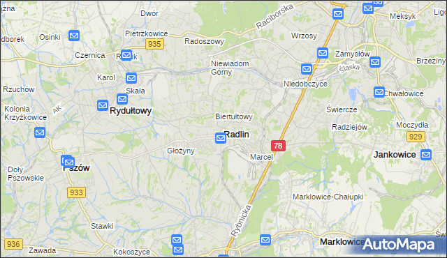 mapa Radlin powiat wodzisławski, Radlin powiat wodzisławski na mapie Targeo