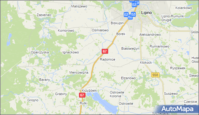 mapa Radomice gmina Lipno, Radomice gmina Lipno na mapie Targeo