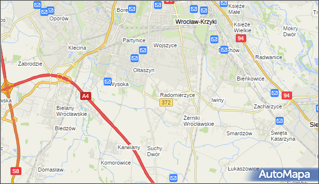 mapa Radomierzyce gmina Siechnice, Radomierzyce gmina Siechnice na mapie Targeo
