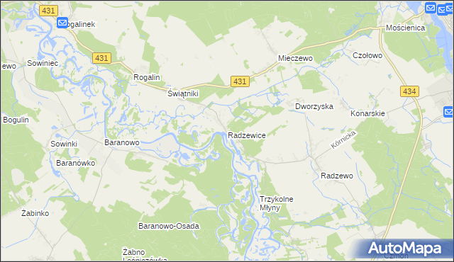 mapa Radzewice, Radzewice na mapie Targeo