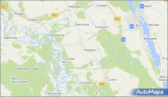 mapa Radzewo gmina Kórnik, Radzewo gmina Kórnik na mapie Targeo
