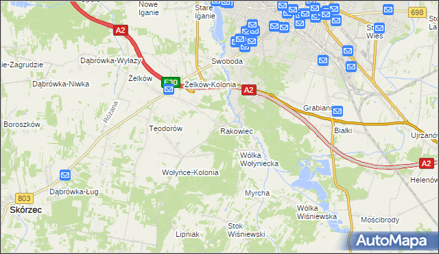 mapa Rakowiec gmina Siedlce, Rakowiec gmina Siedlce na mapie Targeo
