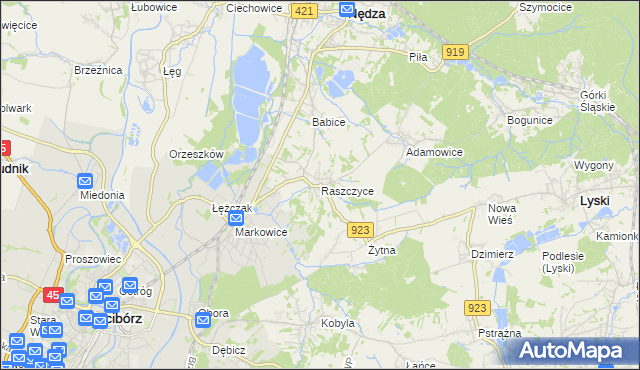 mapa Raszczyce, Raszczyce na mapie Targeo