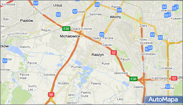 mapa Raszyn powiat pruszkowski, Raszyn powiat pruszkowski na mapie Targeo
