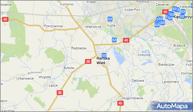 mapa Reńska Wieś powiat kędzierzyńsko-kozielski, Reńska Wieś powiat kędzierzyńsko-kozielski na mapie Targeo