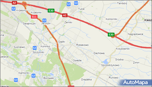 mapa Robakowo gmina Kórnik, Robakowo gmina Kórnik na mapie Targeo
