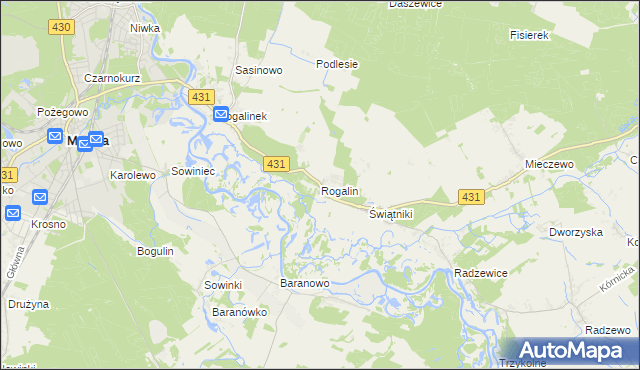 mapa Rogalin gmina Mosina, Rogalin gmina Mosina na mapie Targeo