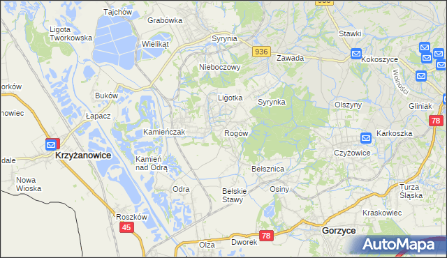 mapa Rogów gmina Gorzyce, Rogów gmina Gorzyce na mapie Targeo