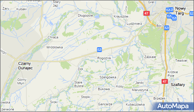 mapa Rogoźnik gmina Nowy Targ, Rogoźnik gmina Nowy Targ na mapie Targeo