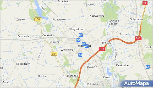 mapa Rokietnica powiat poznański, Rokietnica powiat poznański na mapie Targeo
