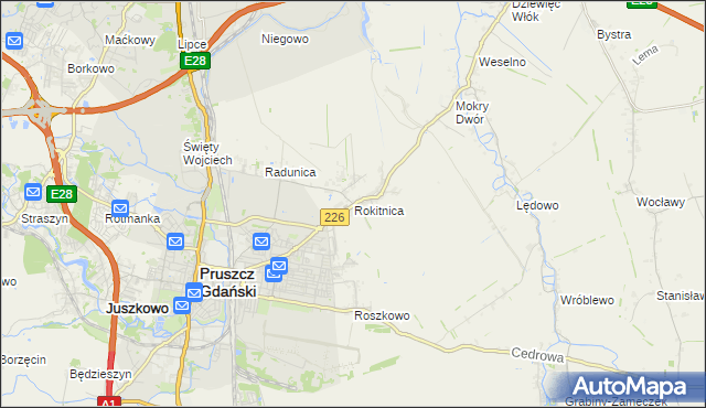 mapa Rokitnica gmina Pruszcz Gdański, Rokitnica gmina Pruszcz Gdański na mapie Targeo