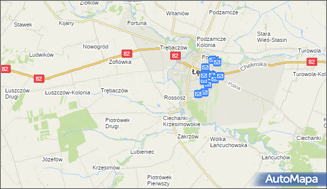 mapa Rossosz gmina Łęczna, Rossosz gmina Łęczna na mapie Targeo