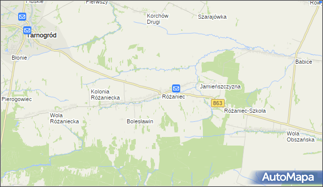 mapa Różaniec gmina Tarnogród, Różaniec gmina Tarnogród na mapie Targeo