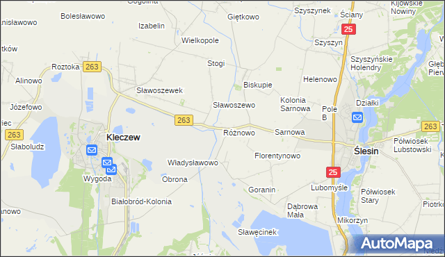 mapa Różnowo gmina Ślesin, Różnowo gmina Ślesin na mapie Targeo