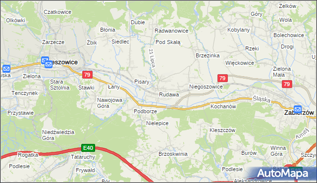 mapa Rudawa gmina Zabierzów, Rudawa gmina Zabierzów na mapie Targeo