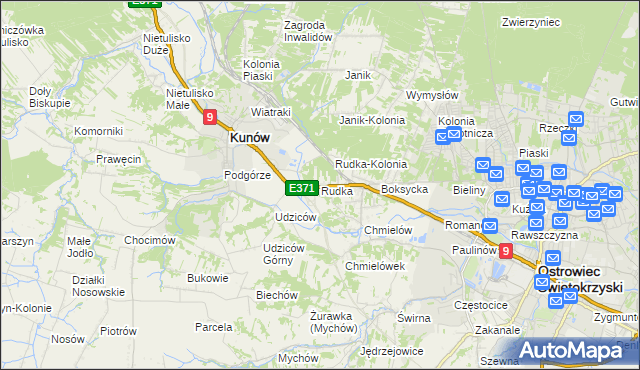 mapa Rudka gmina Kunów, Rudka gmina Kunów na mapie Targeo
